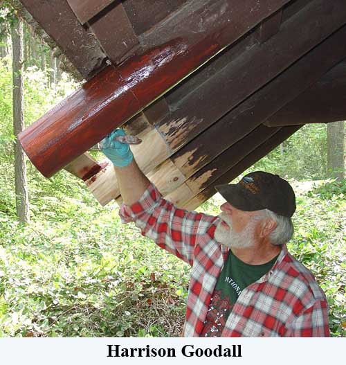 Harrison Goodall staining rafter tails after ConServ Epoxy